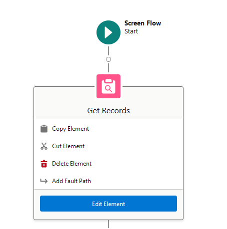Image showing the Fault Path option appearing on the flow canvas